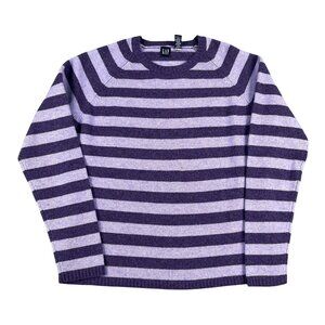 GAP Womens 100% Lambs Wool Striped Pullover Purple Sweater Sz Large